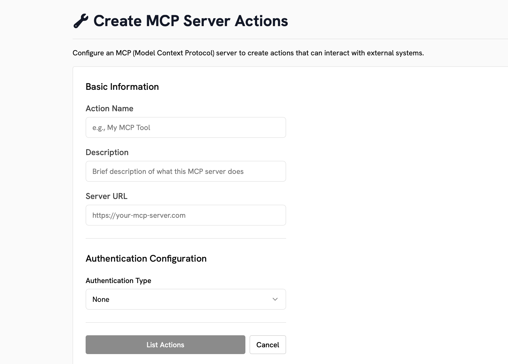 Creating an MCP action in Sigma Admin Panel