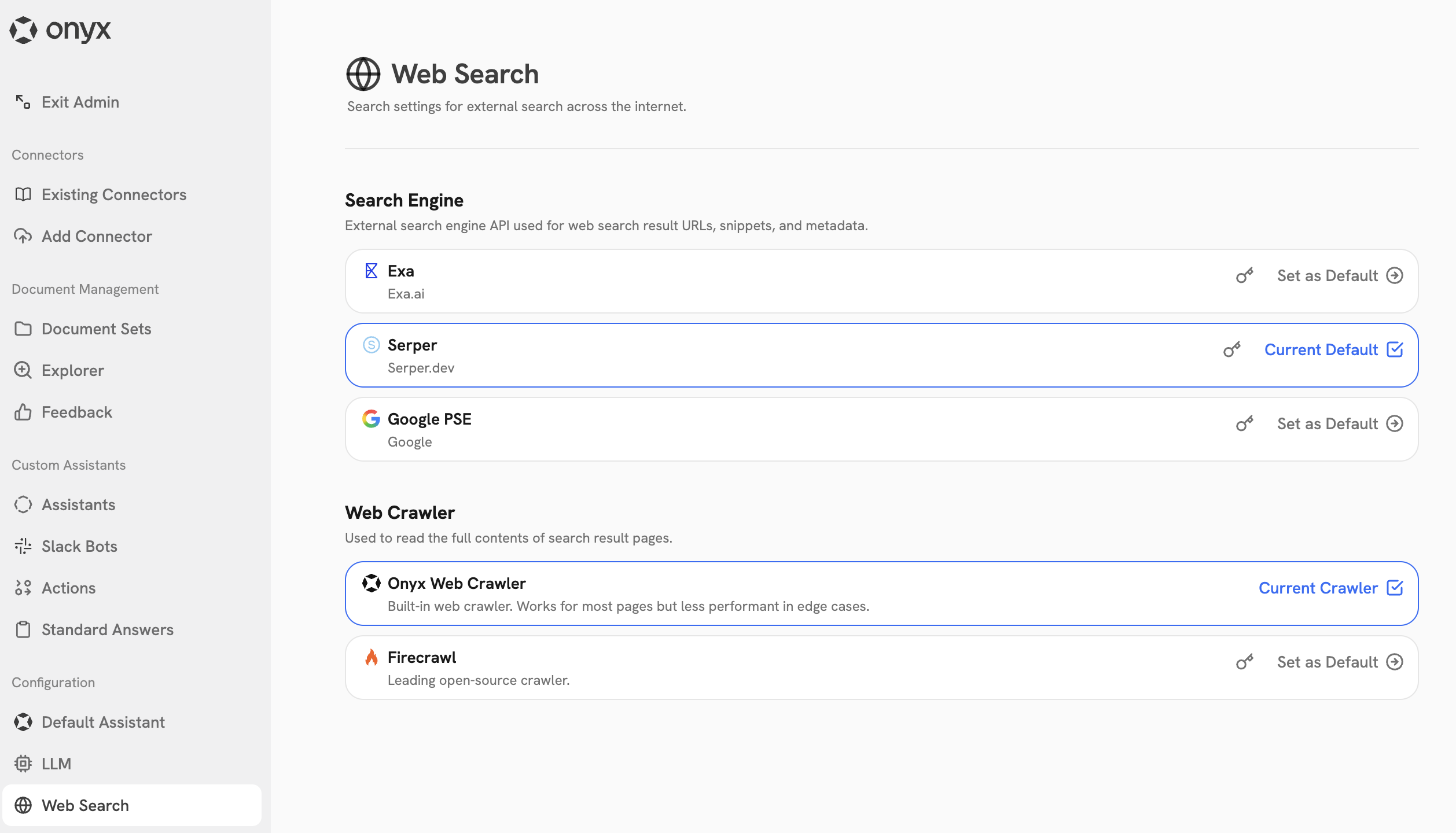 Web Search dashboard in Sigma Admin Panel