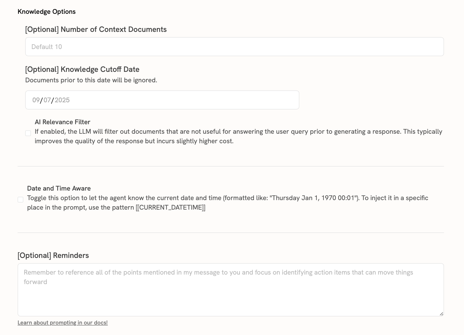 Sigma Agent Configuration page