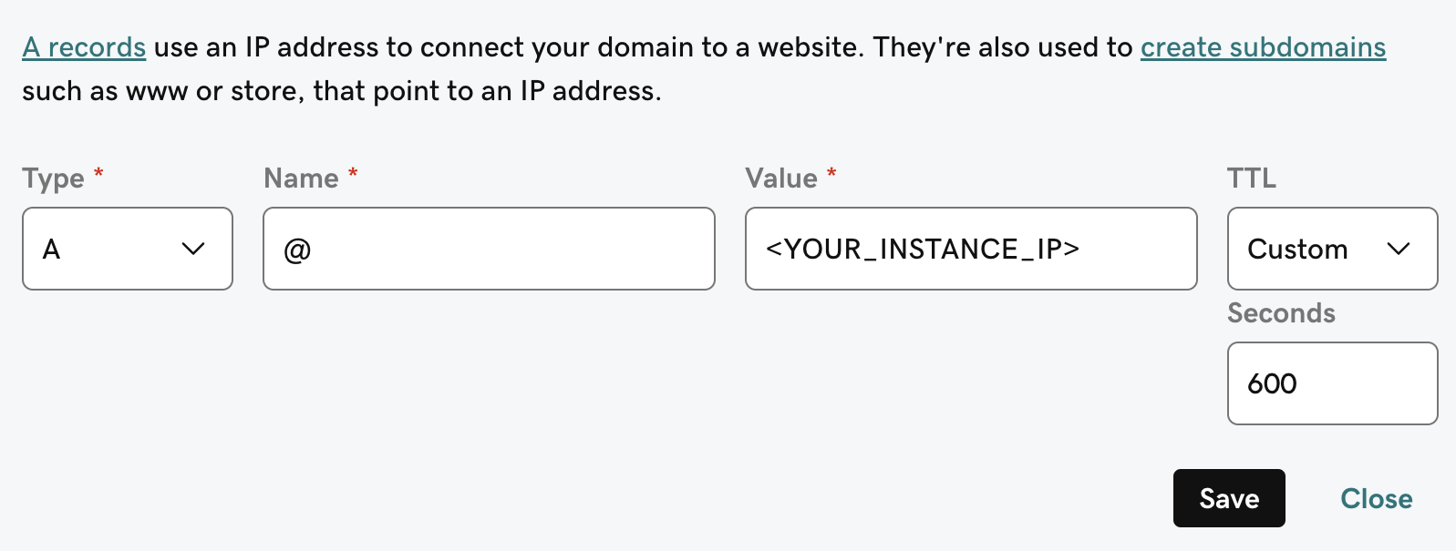 DNS A Record Configuration