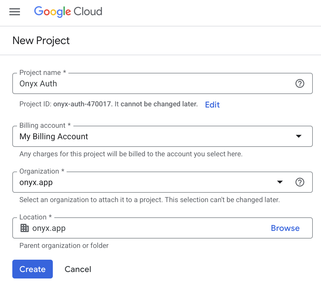 Google Cloud Console Project Creation Page