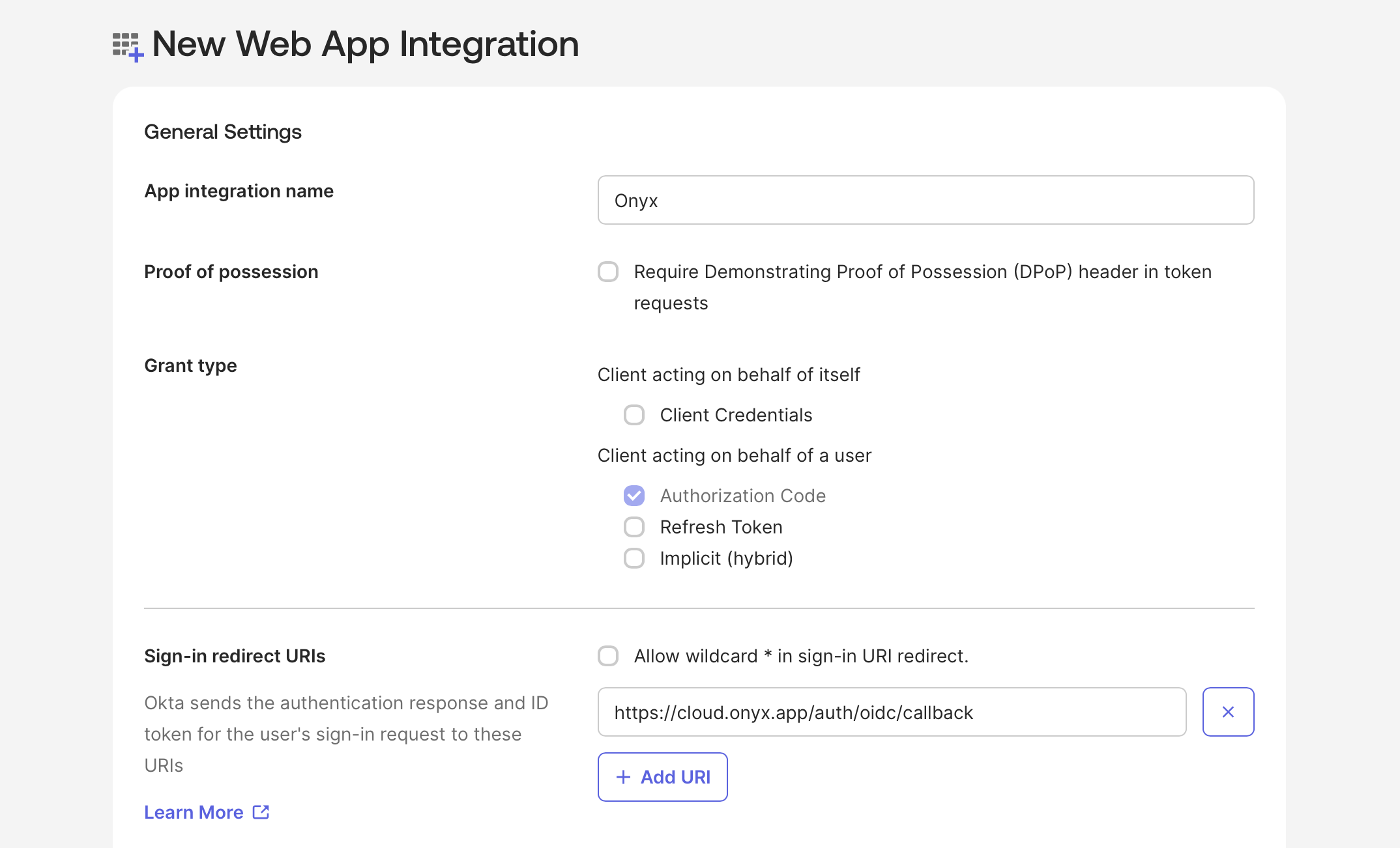 Okta Configure OIDC Application Page